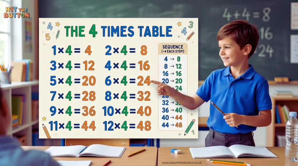 How to learn 4 Times Table with Practise Game 1 4 times table feature image